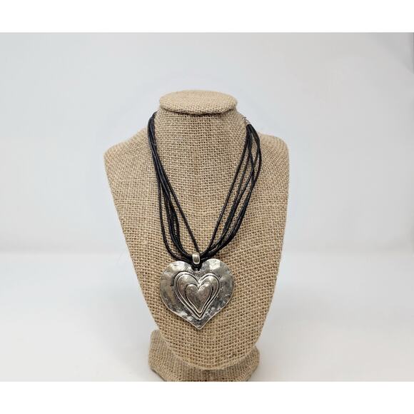 Silver Tone Layered Heart Necklace Earrings Set Multi-Strand Clip On Boho - Picture 8 of 13